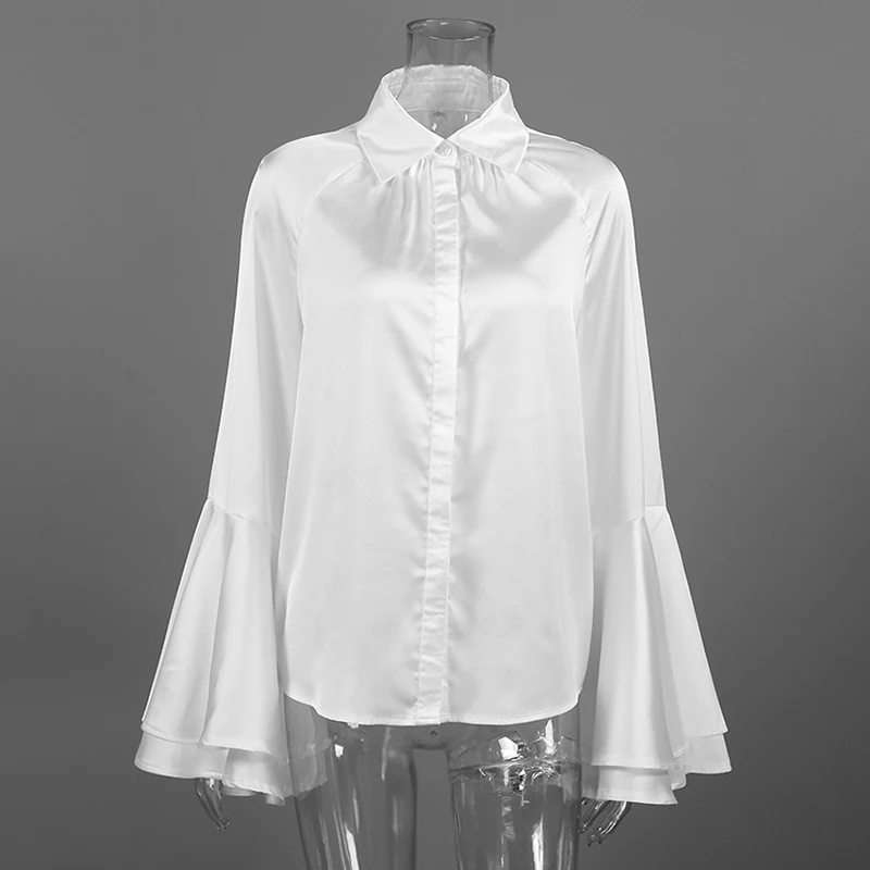 Tornova, camisa blanca elegante de satén para ir al trabajo, blusas de moda de manga larga acampanadas para mujer, camisa femenina con botones nuevos elegantes de primavera 2026