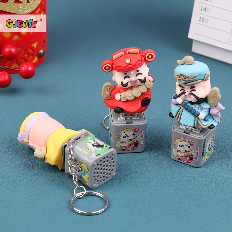 New Cartoon Cute God Of Wealth Merit +1 Anime Cartoon Style With Sound And Light Office Decompression Toy Bag Keychain