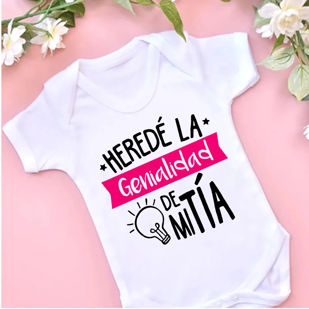 I Inherited The Genius of My Aunt Printed Newborn Bodysuit Funny Baby Romper Infant Short Sleeve Jumpsuit Toddler Summer Clothes