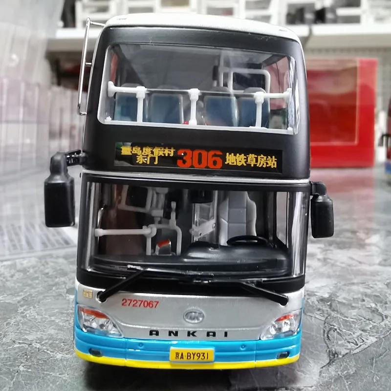 Diecast 1:64 scale  Beijing Ankai double-layer new energy electric bus 306 road small red fish adult boy toy gifts ornaments