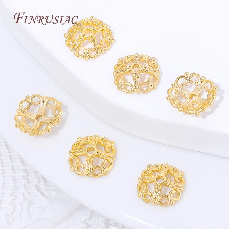 5/10Pcs 18K Gold Plated Openwork Swirl Bead Caps Filigree Hollow Flower Bead Ends For Bracelet Necklace Earring Making Supplies