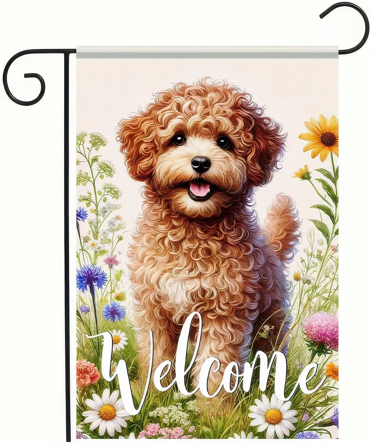 Spring Summer Garden Flag 12x18 Double Sided Floral Poodle Yard Flag Flower Dog Garden Flags for Outside Small Outdoor Welco SSL