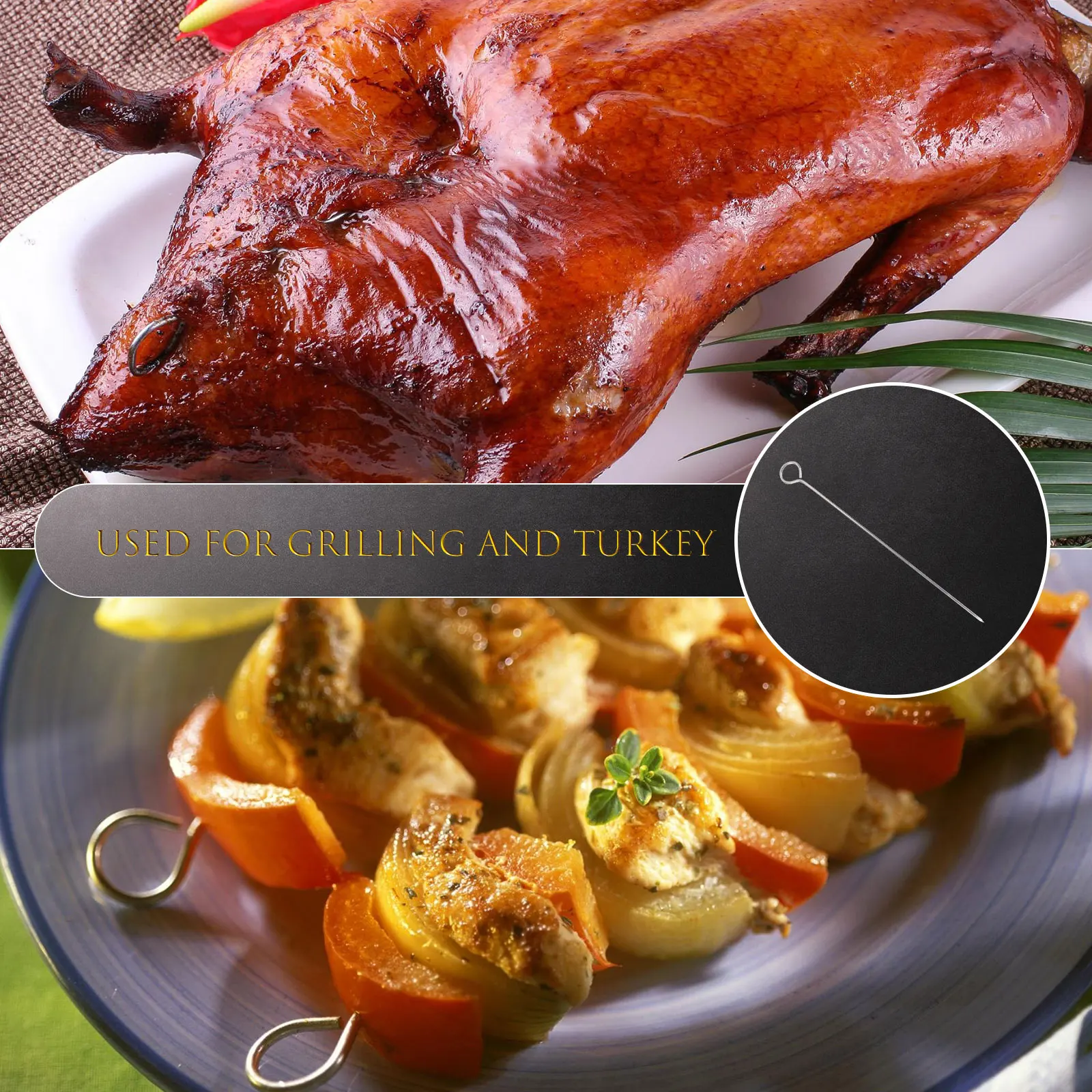 

30Pcs Bbq Skewers Heavy Duty Stainless Steel Grill Sticks Smooth Finish for Household Grilling Turkey Fixing Rods Set