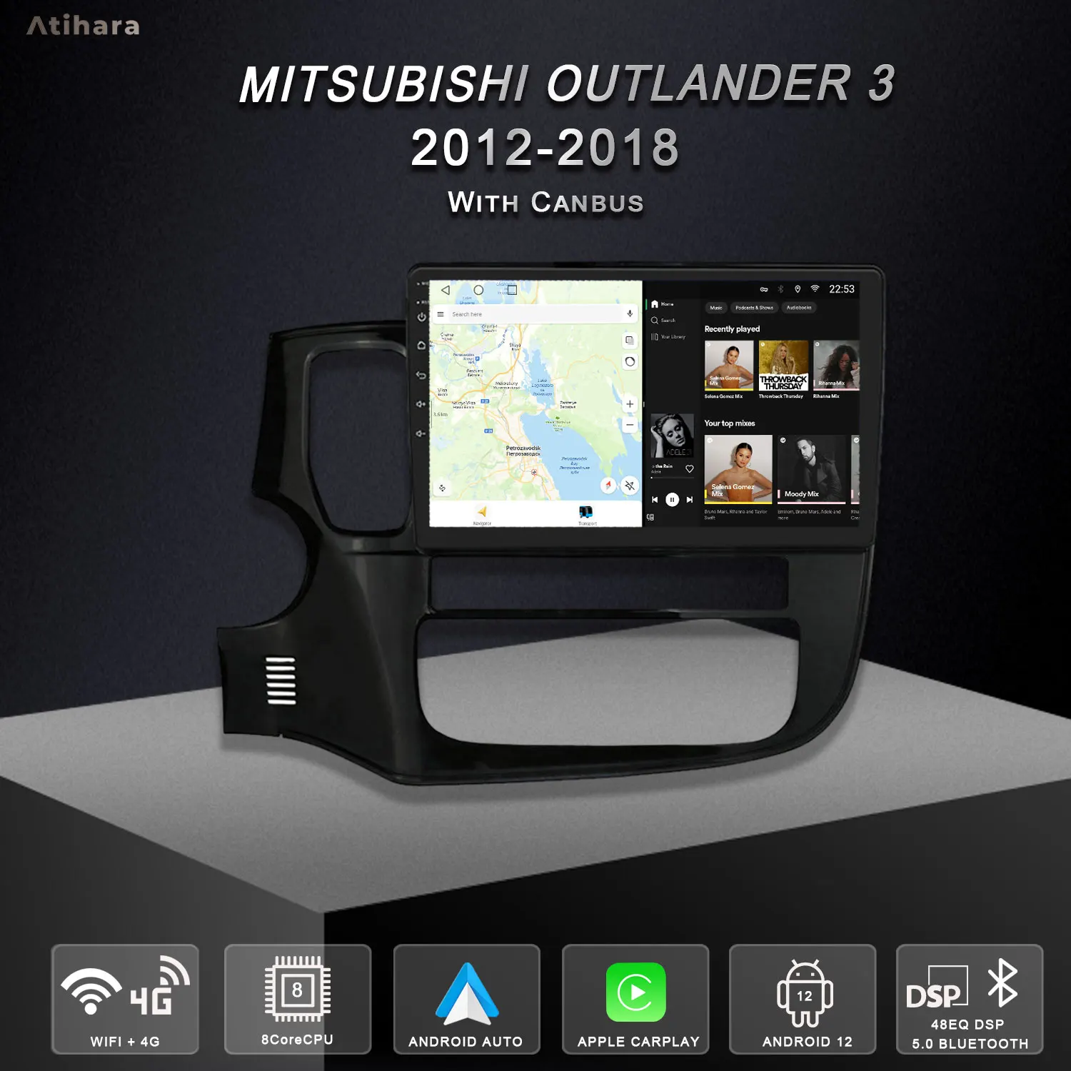 

Atihara 10.1" Carplay Android Auto Car Radio For Mitsubishi Outlander 3 2012-2018 2Din Multimedia Player 4G Stereo with Canbus