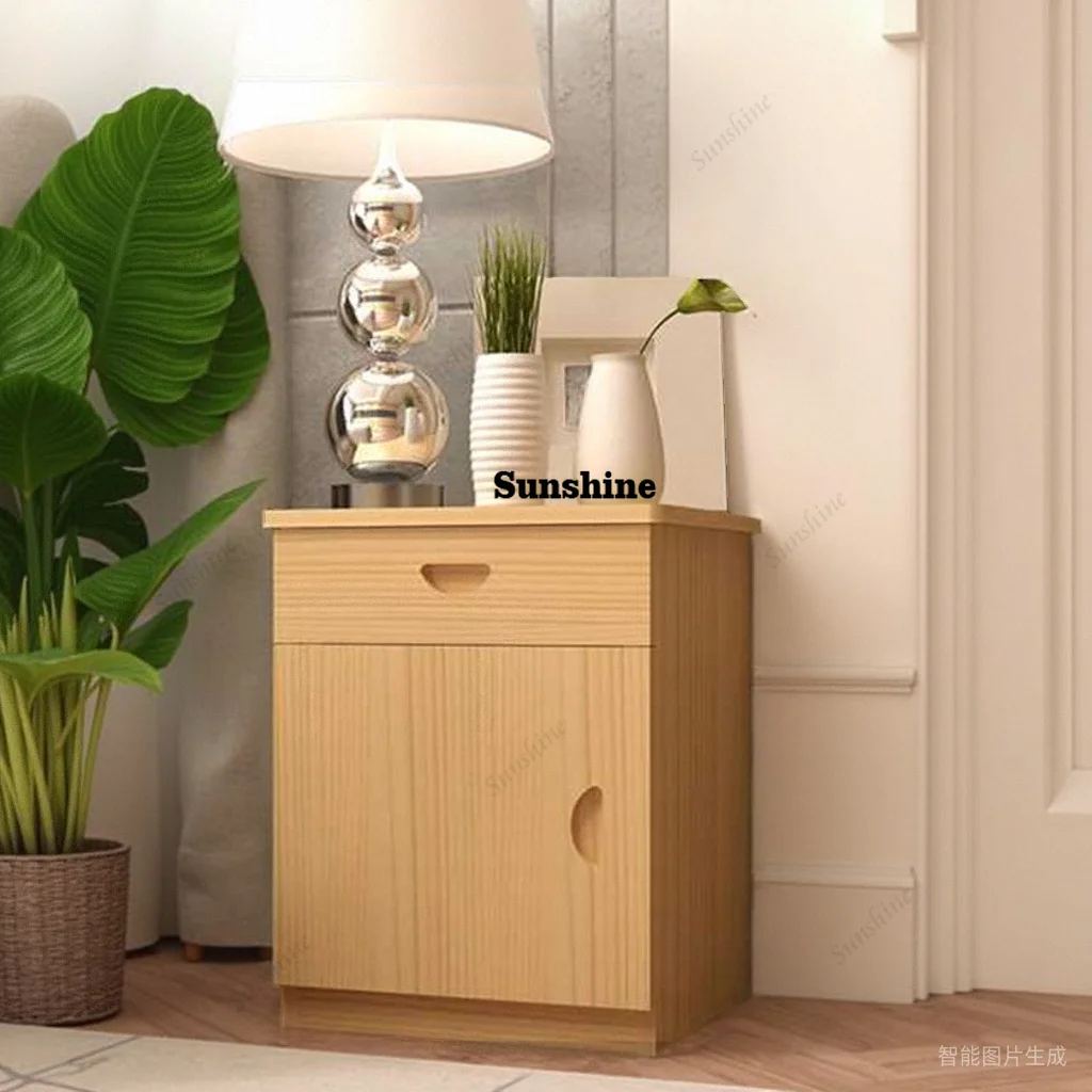 Simple all solid wood light luxury bedside table with lock single door bedroom storage bedside table