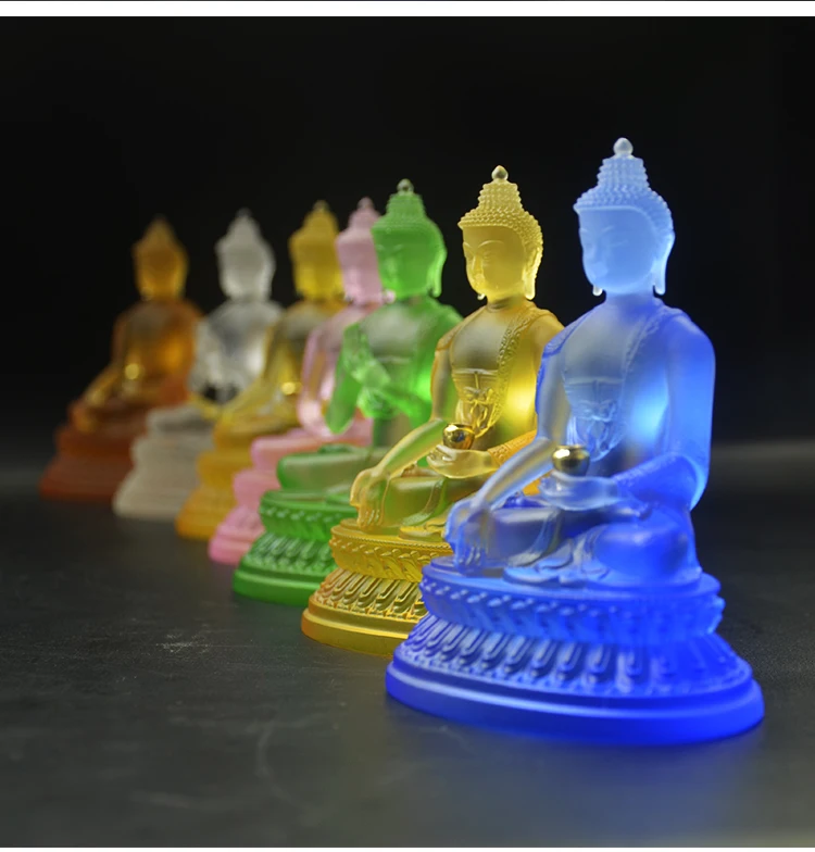 High grade Buddha GOOD -Temple bless family HOME Safety luck efficacious 7 Colored Glaze crystal Buddhas statue