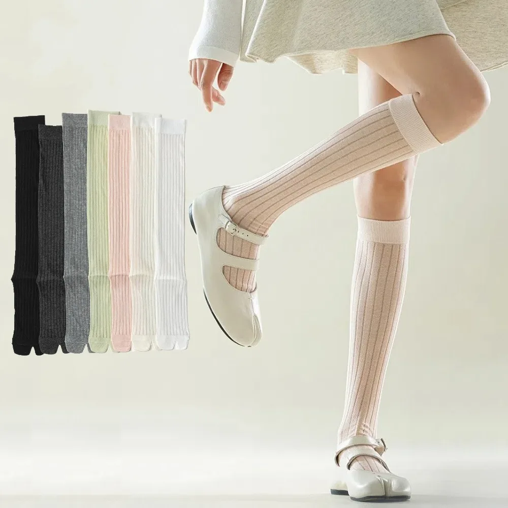 

All Match Thin Two Toe Stockings Knee High Solid Color JK Calf Long Socks Harajuku Separate Toe Stockings Spring Summer