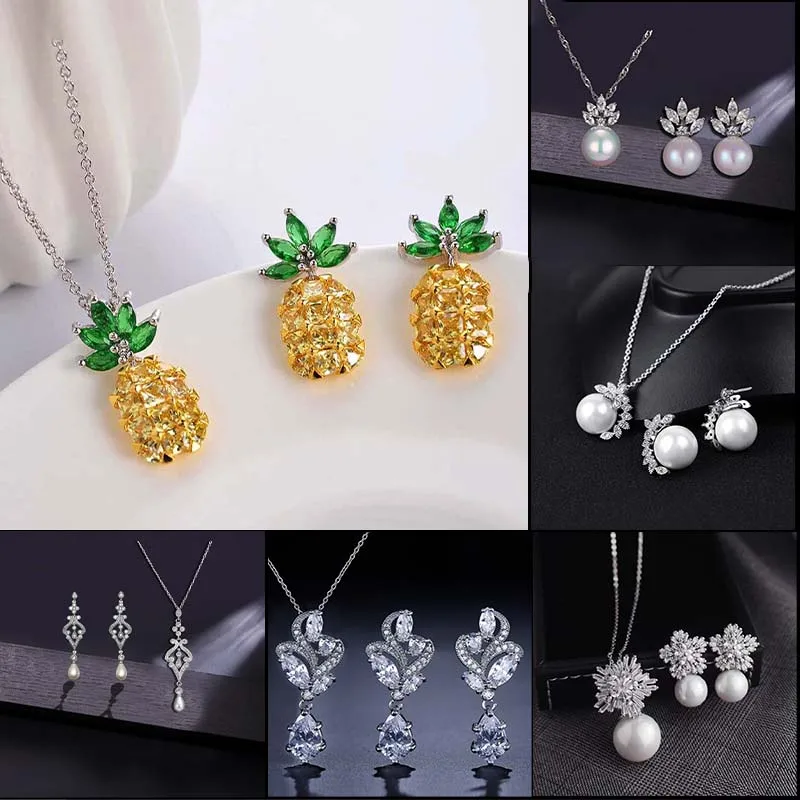 GMGYQ Network Popular Pineapple Necklace Zircon Korean Micro Inlay Jewelry Fruit Series Earrings Net red Same Jewelry Set