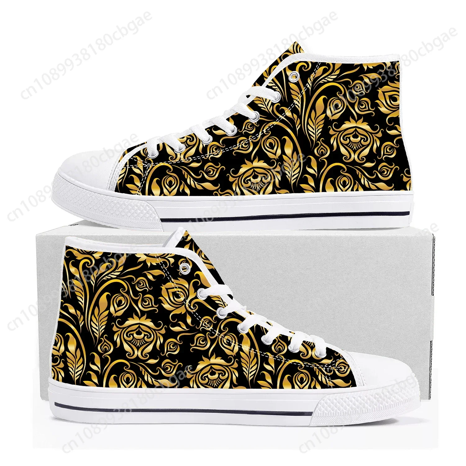 

Hot Luxury Golden Floral Prints High Top Sneakers Mens Womens Teenager Canvas Sneaker Baroque European Casual Shoes Custom Shoe