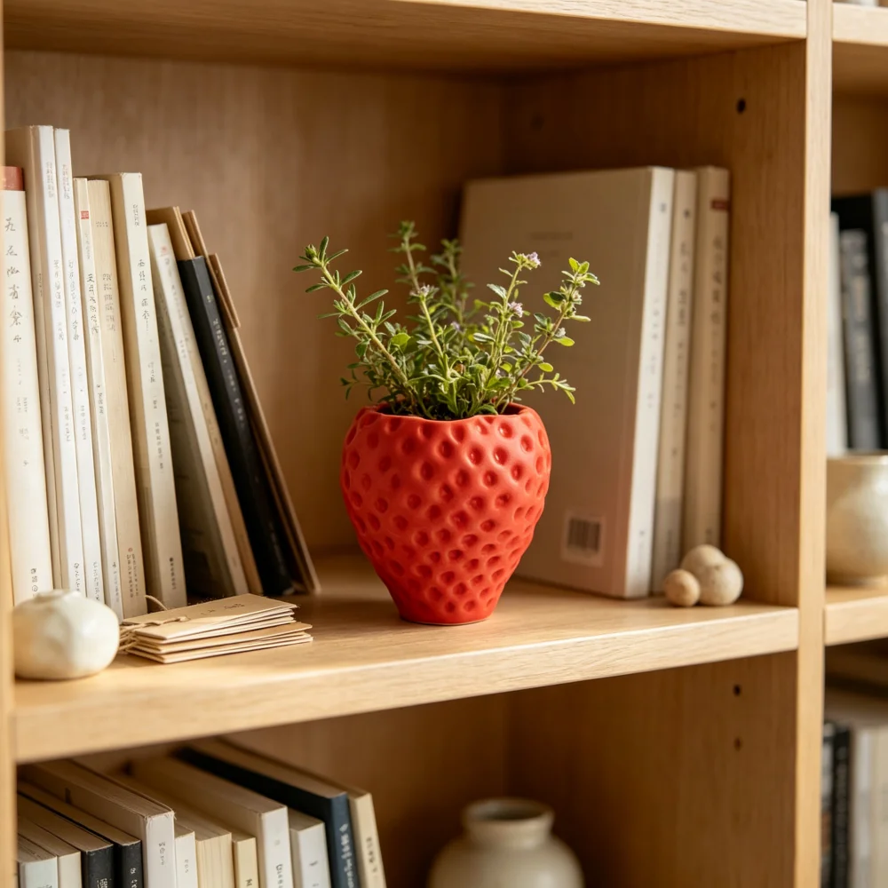 Red Strawberry 3D printed Planter Textured Flower Vase Mini Plant Container For Windowsill Desktop Indoor Home Garden Decor Gift