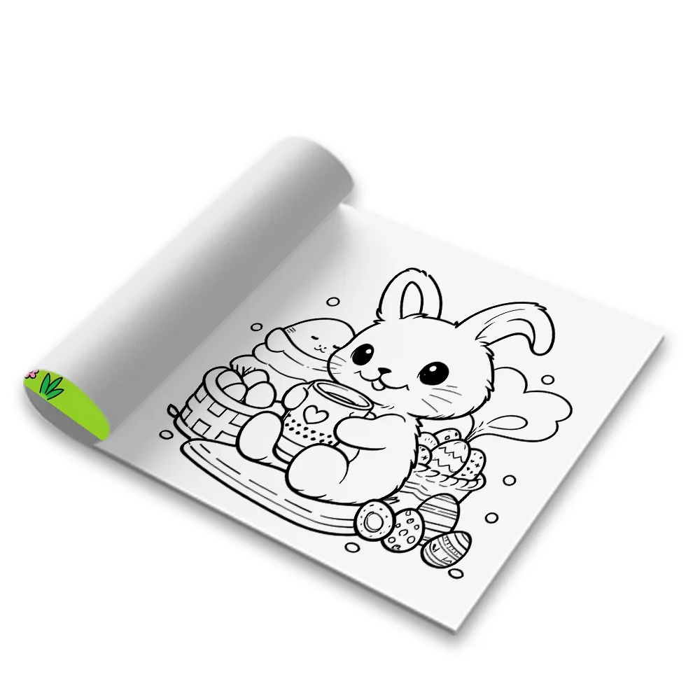 Easter Coloring Book Cute Bunny Egg Spring Flower Kids Stress Relief Drawing Book