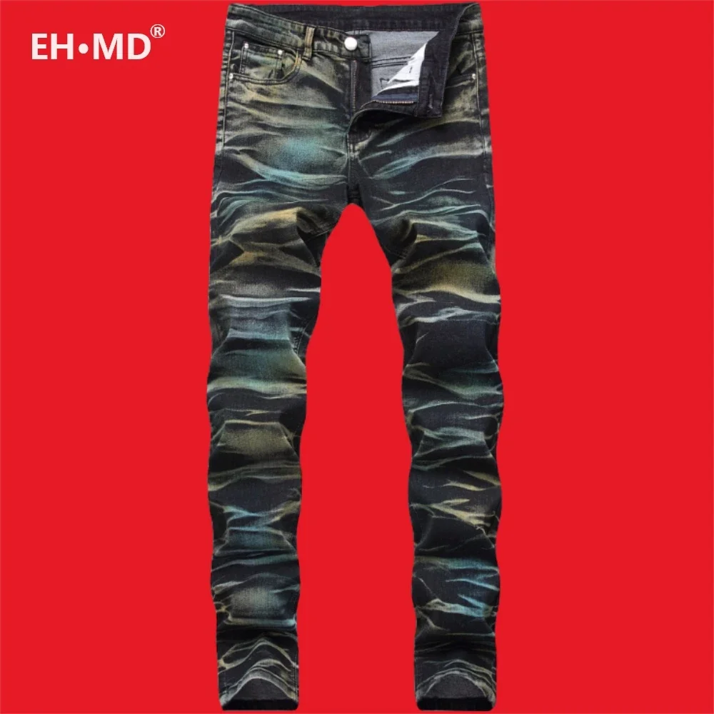 EH·MD® 3D Texture Camouflage Jeans Men's High Street High-end Pure Cotton Zipper Personalized Stretch Comfortable Pants 2020 New