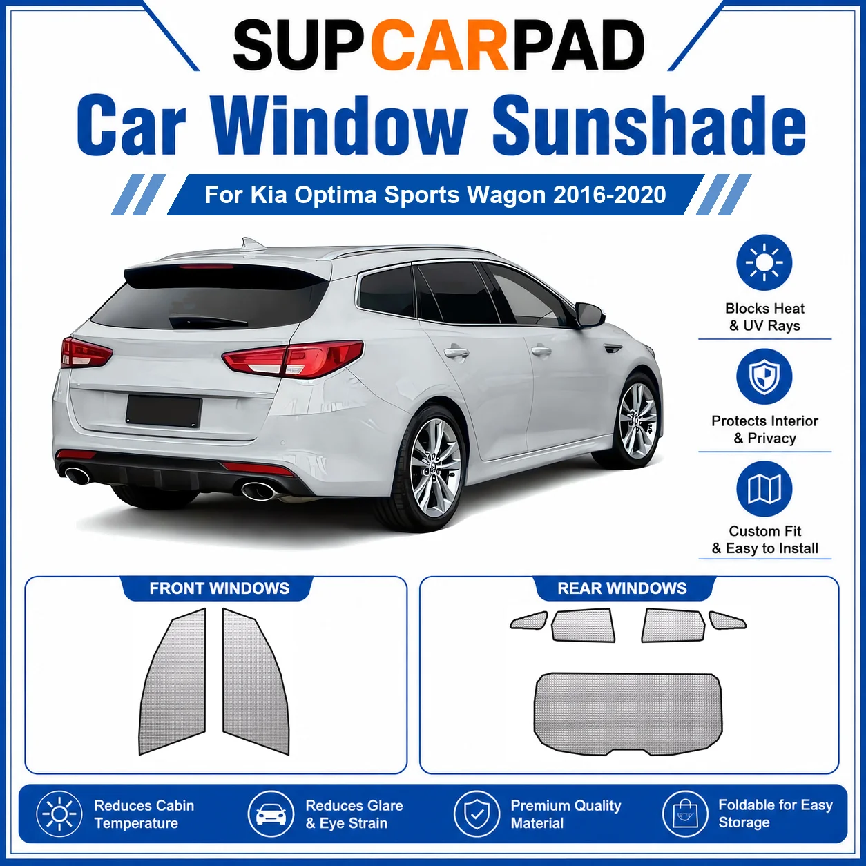 For Kia - Kia Optima Sports Wagon 2016-2020 Full Set Car Window Sunshades UV Block Privacy Heat Insulated Foldable Car Curtain