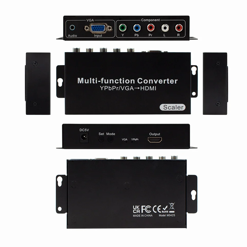 

VGA YPbPr R/L to HDMI-Compatible Converter 1080P Component Multi-function scaler Converter with 3.5mm Audio Video Adapter