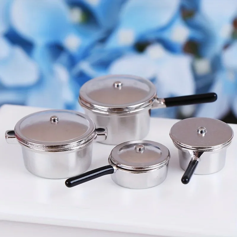 1:12 Puppenhaus Küche Miniatur Metall Mini Topf Set Puppenhaus Kochgeschirr Möbel Weihnachten Rollenspiel Party Dekoration Geschenk