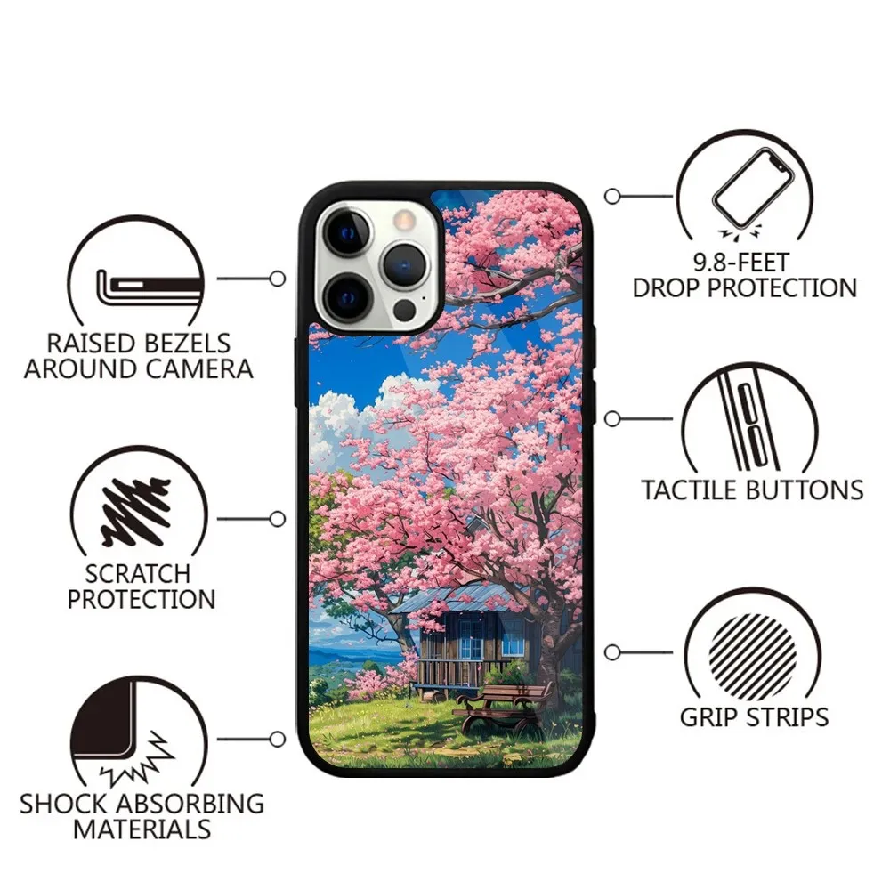 Cherry Blossom Tree Phone Case Strong Magnetic For IPhone 15,14,13,Pro,Max,Plus,11,12,Mini For Magsafe Wireless Charging