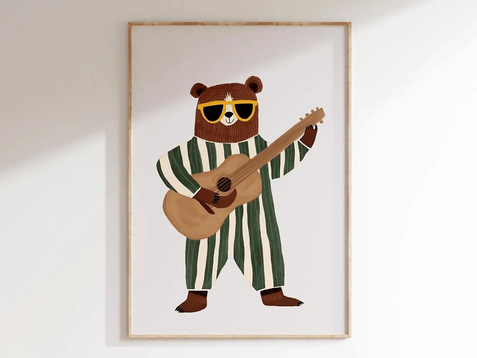 Impression d'ours de guitare rétro |   Art mural Animal Cool pour chambre d'enfants, décor de pépinière musicale, affiche de chambre de garçons, impression numérique à téléchargement