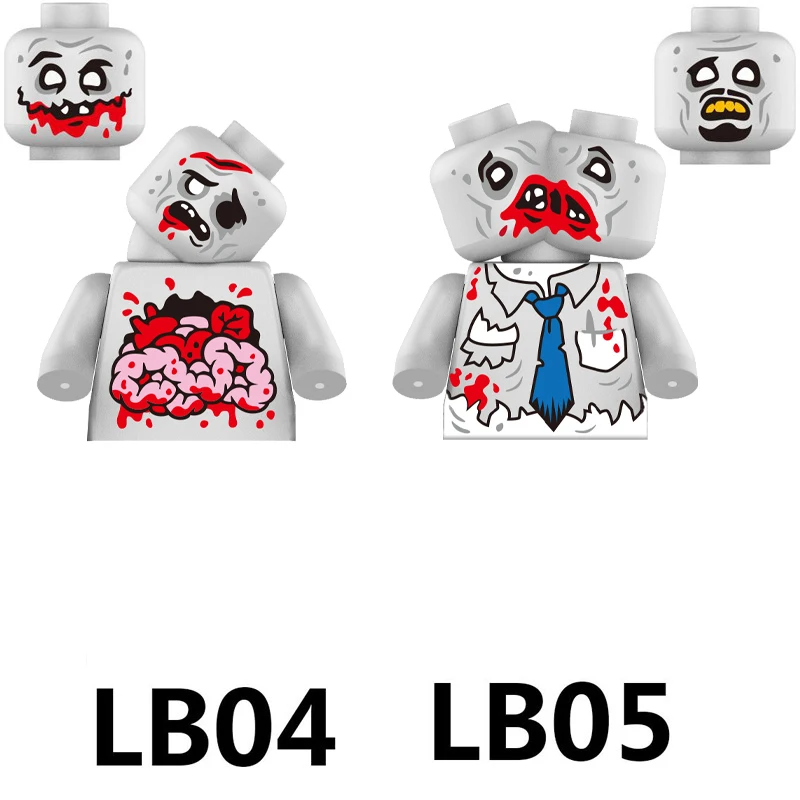 New Halloween Horror Two-Headed Zombie Transparent Easter Minifigure Models Kids Toys Building Blocks Gift Boys Girls Juguetes