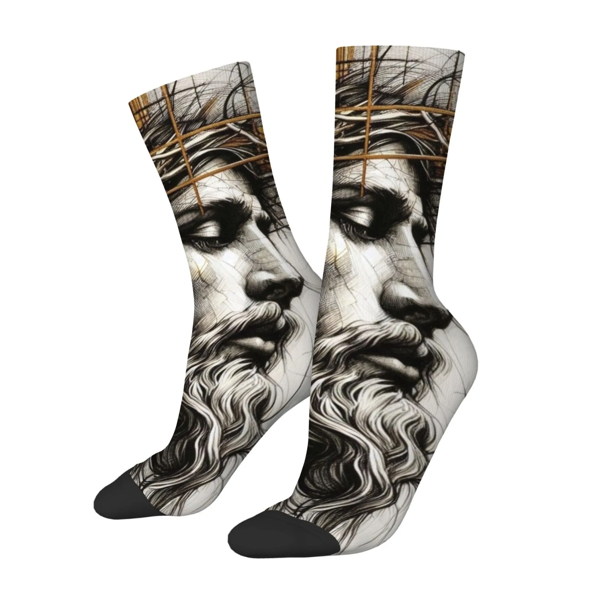 

Носки в стиле скетч с изображением распятого Иисуса, эластичные, мягкие, удобные, нескользящие, для фитнеса, для мужчин, оригинальные, ретро, модные, праздничный подарок