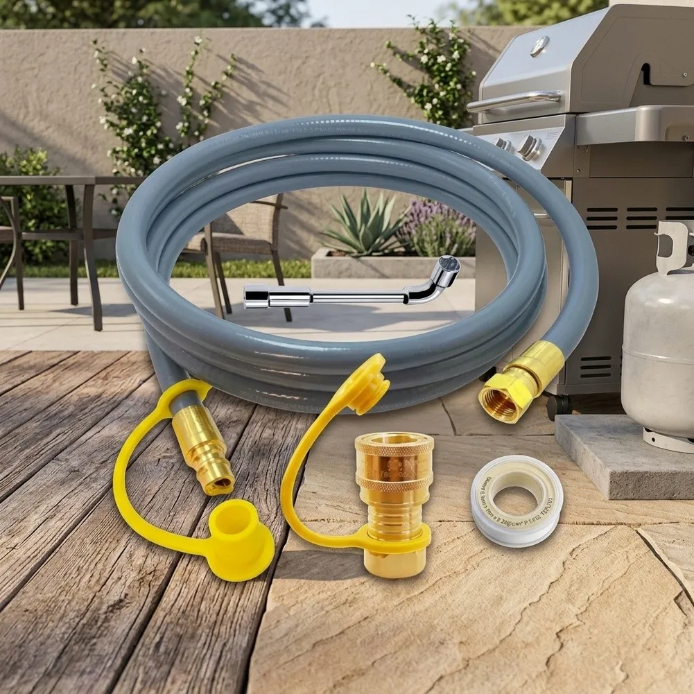 Propane Hose Assembly 10FT 3/8 Inch with Connector and Wrench for Outdoor BBQ Grills Camping Stoves and RV Propane Fuel Delivery