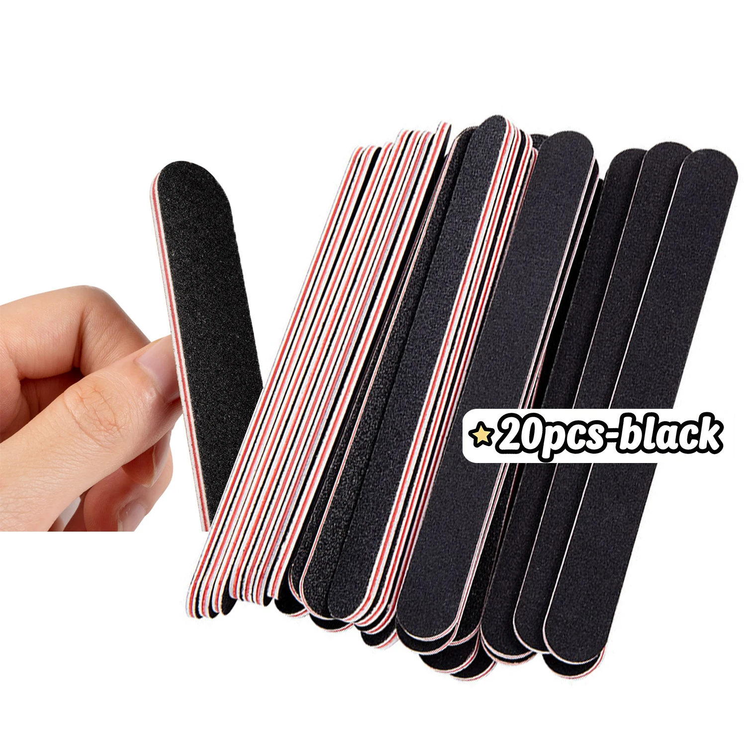 20 Stück doppelseitige Nagelfeilen 100/240 Körnung, Maniküre- und Pediküre-Werkzeuge, schwarze Nagelpolierfeilen für die Formgebung von Acryl- und Naturnägeln