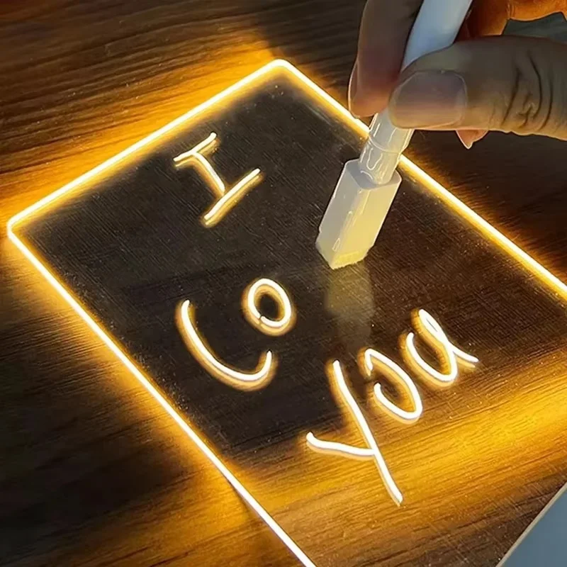 DIY Notepad LED Drawing Board Glowing Acrylic Message Board With Pen Erasable Children's Drawing Letter Message Board Night Lamp