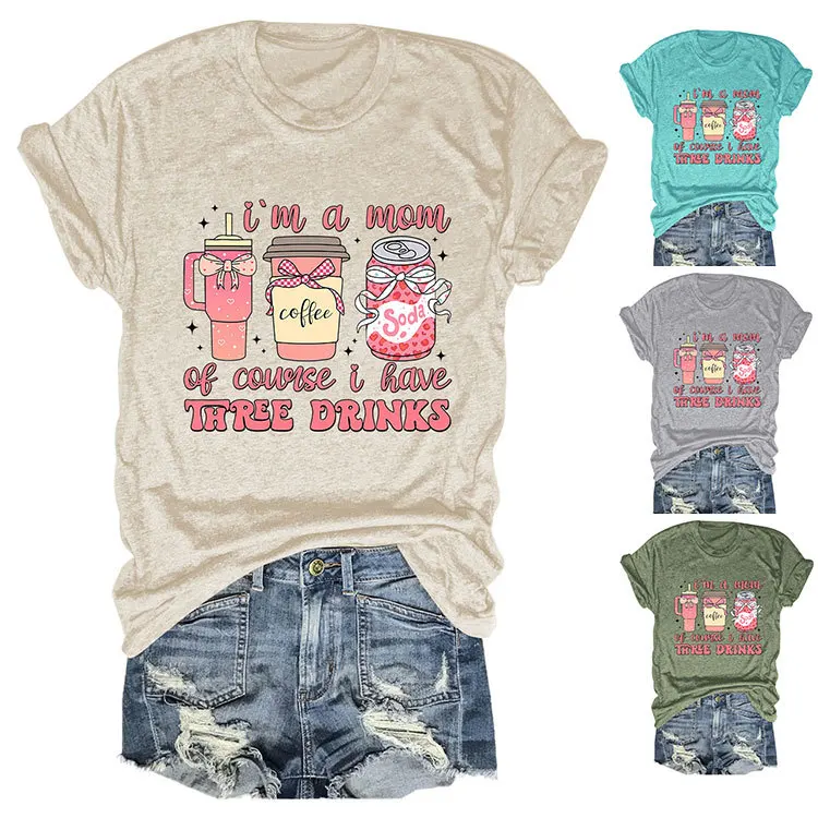 Fashion casual short-sleeved T-shirt i'm a mom of course printed summer loose round neck blouse