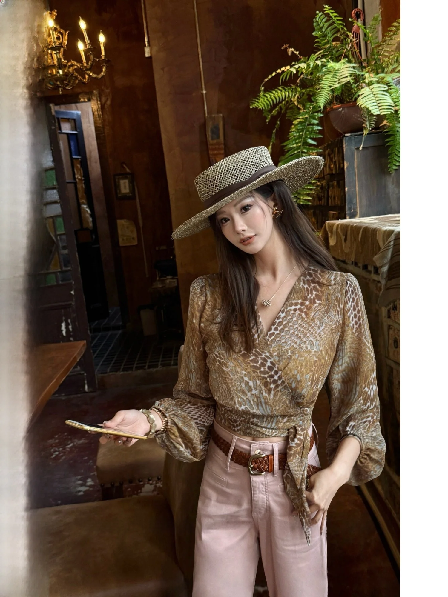 

Newdadada American Style Snake Skin Pattern Chiffon Shirt Women's Design Sensation High End Luxury Top Fashionable Vint...