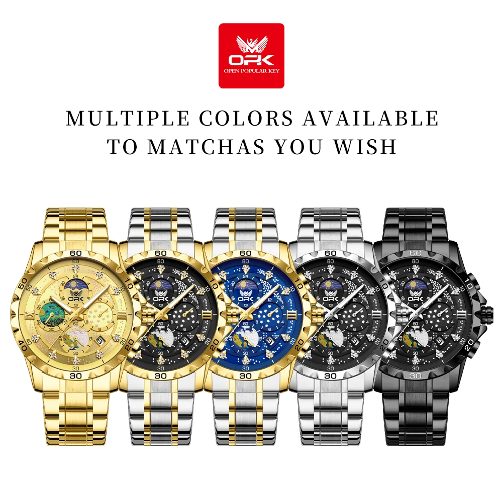 Reloj de cuarzo para hombre con tira de acero y sincronización multifuncional OPK 8175