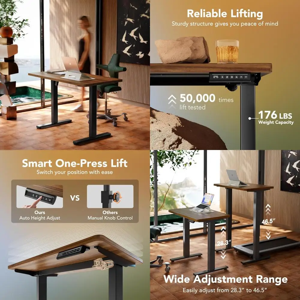 

Adjustable Height Electric Desk, 43 x 24, 4 Memory Settings, Sit-Stand Desk for Home and Office Use