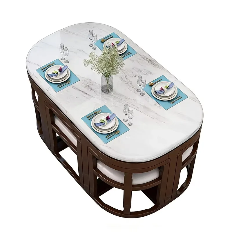 Wholesale Luxury Custom Extraordinary Corners Invisible Marble Slab Quartz Slab Wood Frame Modern Apartment Dining Table