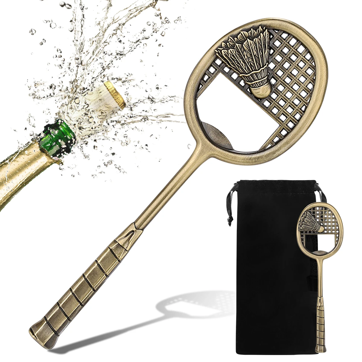 

Bronze/Silver Badminton Racket Shaped Beer Bottle Opener Kitchen Bar Barbecue Tools Metal Opener Gifts for Men Badminton Lovers