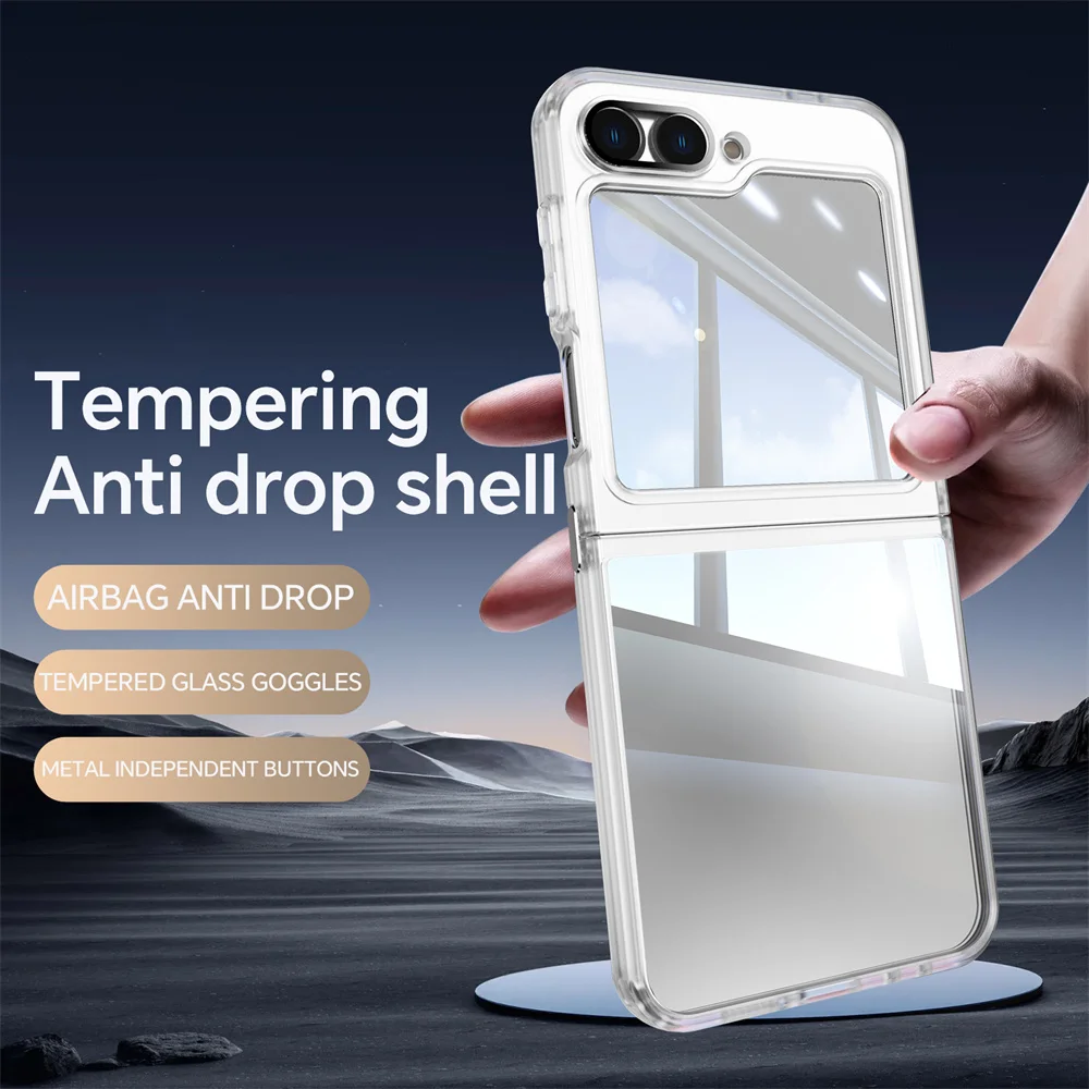 Z Flip6 Luxury Armor Transparent Fold Case for Samsung Galaxy Zflip5 Z Flip 5 6 3 4 ZFlip3 Airbag Bumper Slim Hinge 2in1 Cover