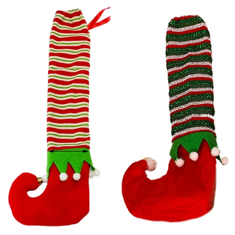 2024 New Christmas Elf Striped Table Leg Covers Chair Foot Covers Table Feet Socks Slip Resistant Add Festive to Home