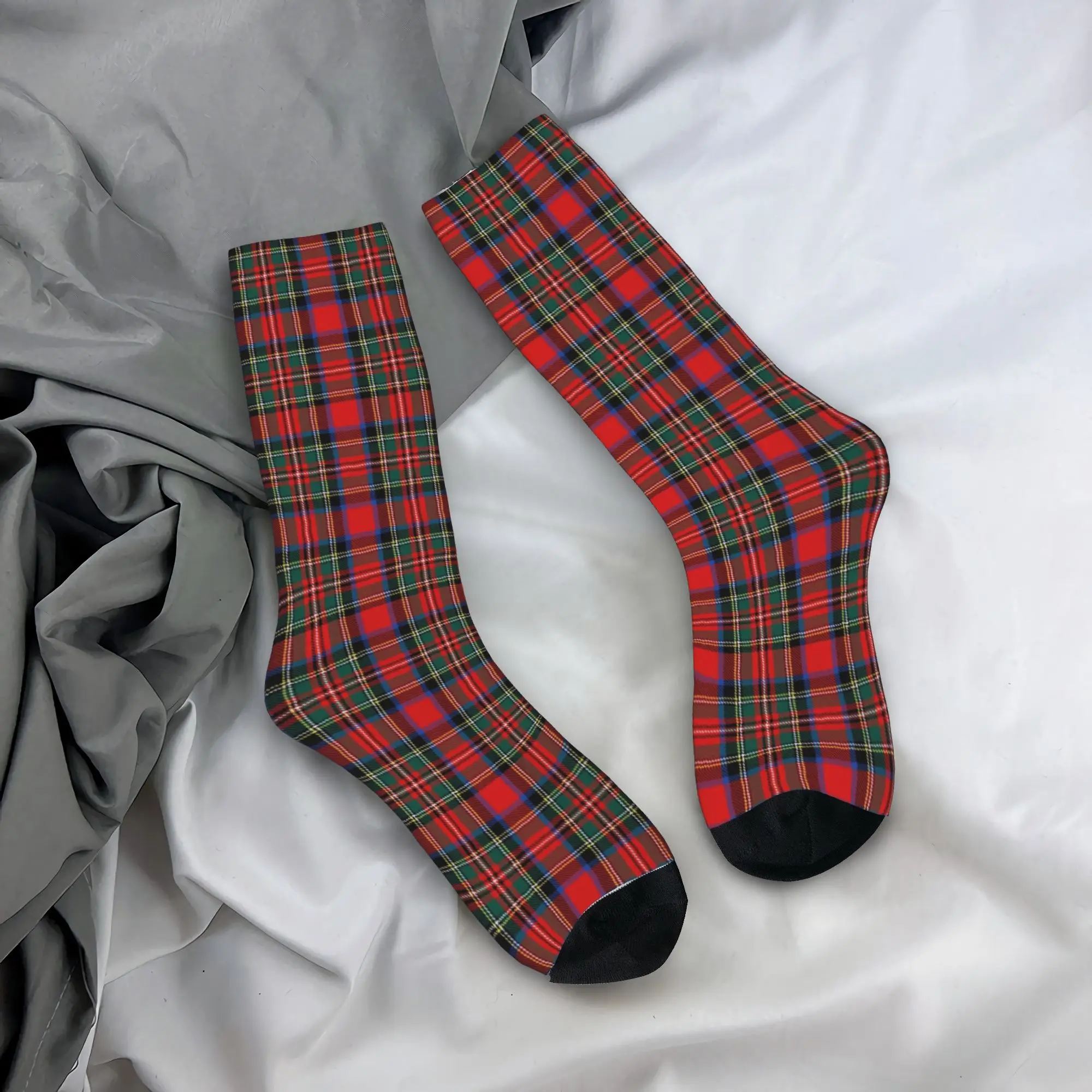 

Custom Classic Popular Tartan Plaid Men's Crew Socks Unisex Funny 3D Print Geometric Gingham Check Texture Dress Socks