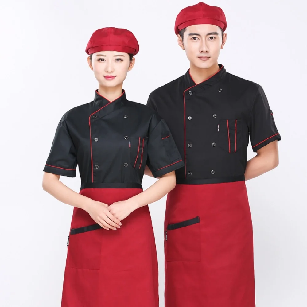 Uniformi di servizio di ristorazione Unisex ristorante Hotel all'ingrosso giacca da cuoco in cotone manica corta uniforme da cuoco traspirante abbigliamento da lavoro