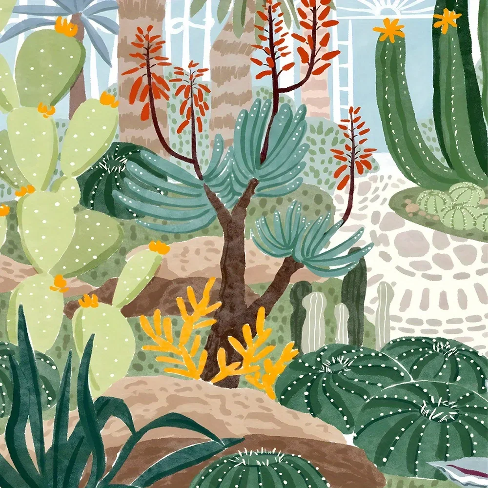 ~O~Vibrant Cactus & Desert Flora Shower Curtain - Waterproof Polyester, Machine Washable, Includes Hooks, Artistic Bath Decor