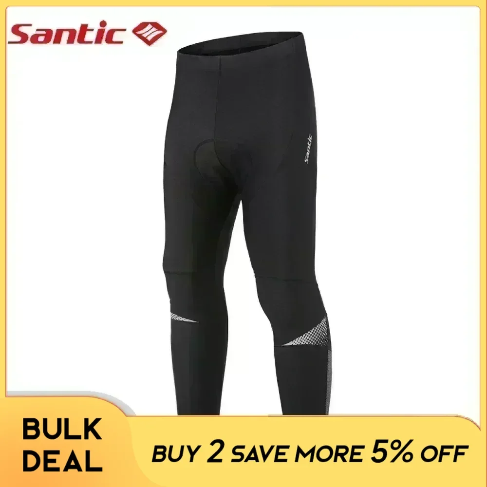 Santic Mens Cycling Pants Autumn Winter Thermal Fleece High Elastic Bicycle Leggings 4D Padded Shockproof MTB Road Bike Trousers