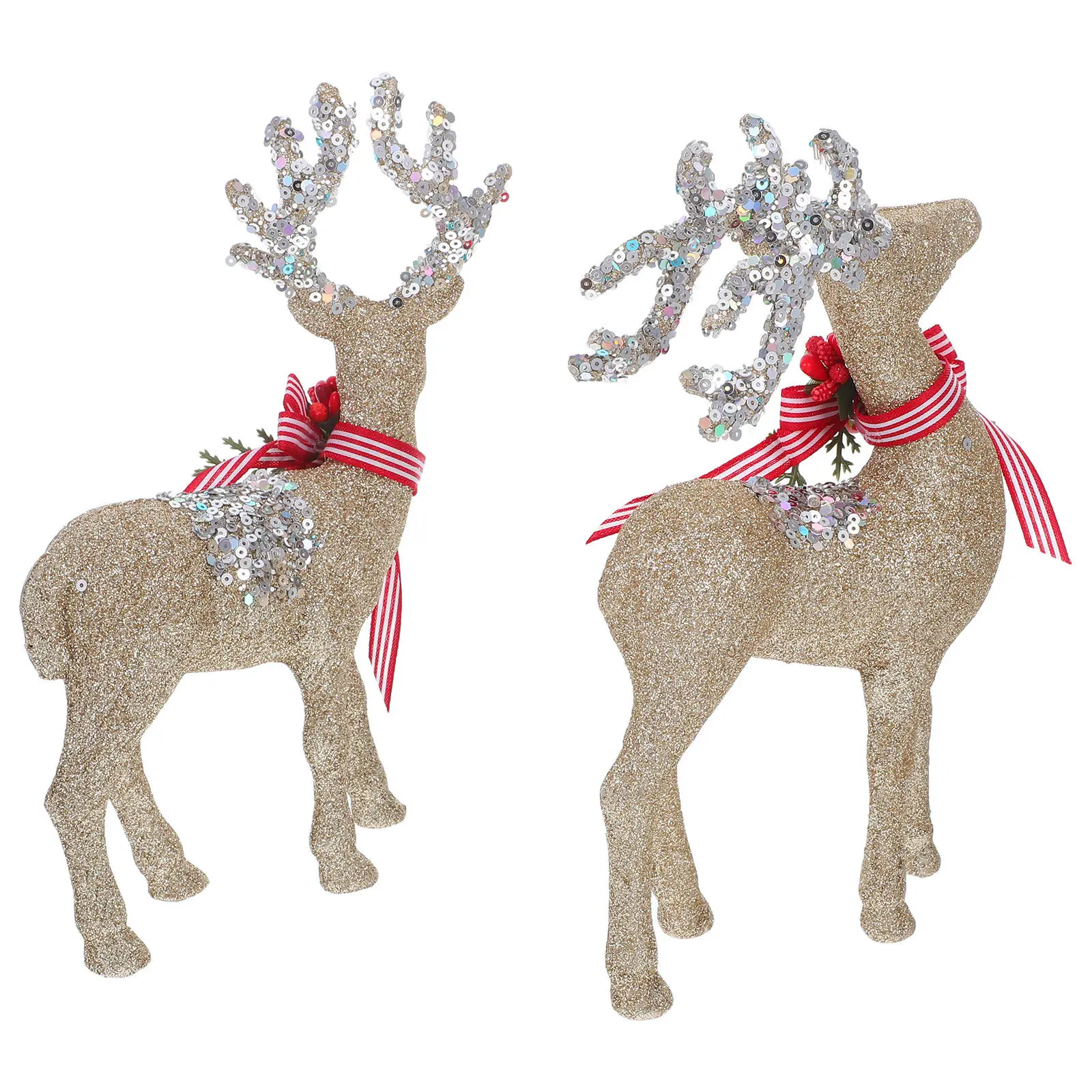 1Pair Flocking Reindeer Statue Plastic Glitter Standing Deer Sculpture Christmas Fireplace Mantle Table Decoration Centerpiece