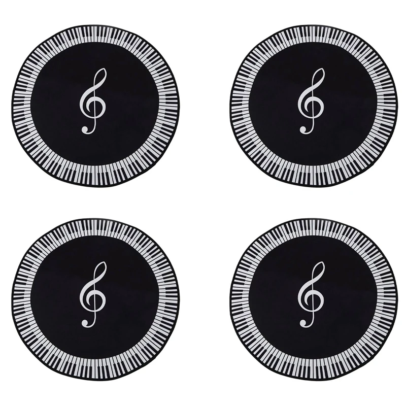 4X New Carpet Music Symbol Piano Key Black White Round Carpet Non-Slip Carpet Home Bedroom Mat Floor Decoration