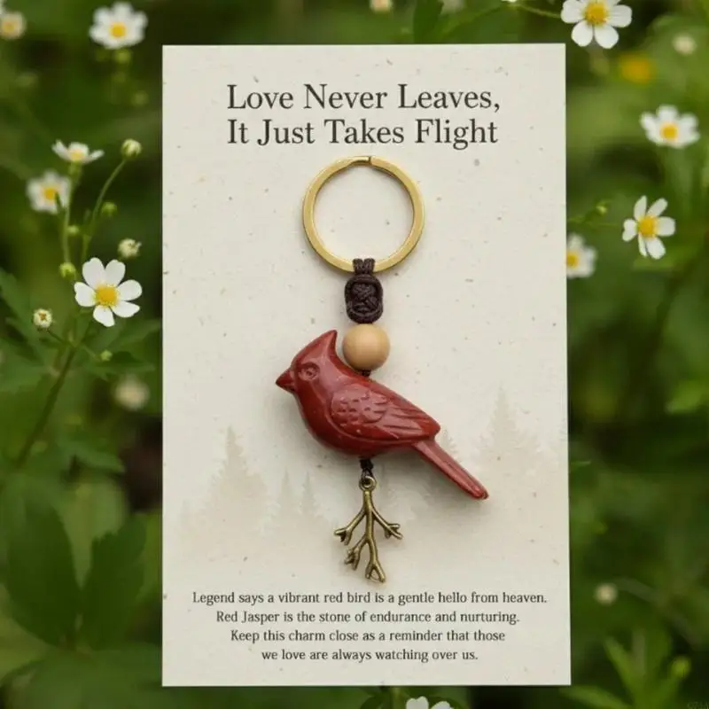 Unique Peace Courage Bird Charm Keychain Stone And Strong Stainless Steel Detail Bag Hanging Decoration C71A
