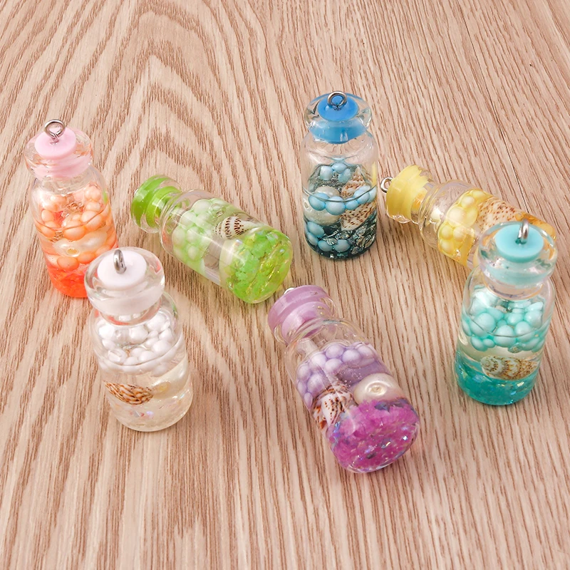 Tusember 5 Stück Glasfläschchen Muschelperlen Fläschchen-Anhänger für Ohrringe DIY Schlüsselanhänger Armbänder Schmuckherstellung Zubehör – Detail 5