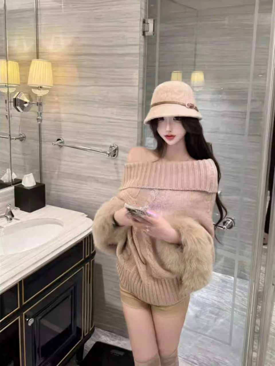 

plus Size Lazy Sle High End Knitted Sweater Women Spring Autumn New One oulder Slimming Top French Sle Loose Fi...