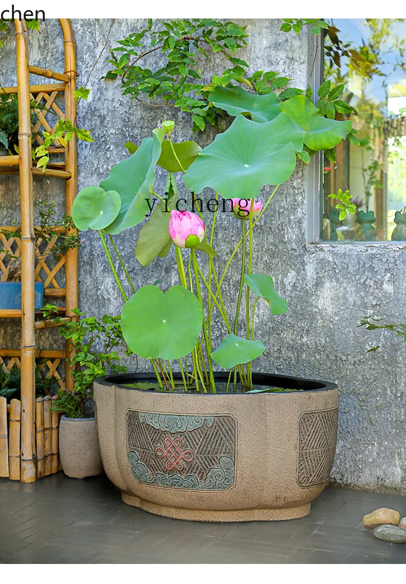 Chinese-style courtyard landscape arrangement large flower pot outdoor decoration planting bonsai