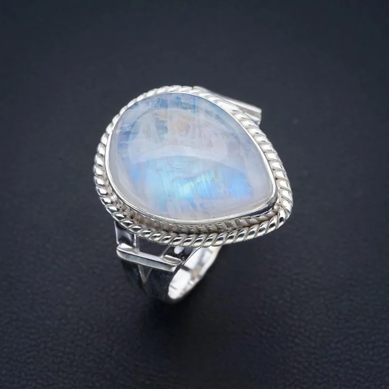 

StarGems Natural Moonstone Handmade 925 Sterling Silver Ring 9.75 F0707