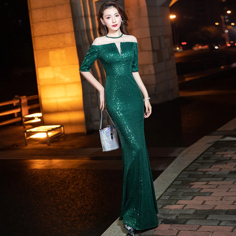 

Ele Long Evening Gown Women's New 2026 Ball Dr High-Quali Sequins Fi Tail Skirt for Year-End Par Korean Sle