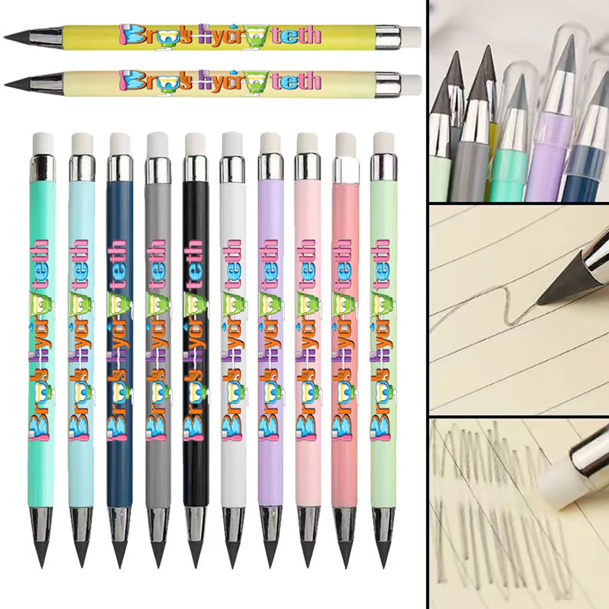 

12pcs brush your teeth text pattern eternal pencil macaroon color is not easy to break pencil student sketch pencil