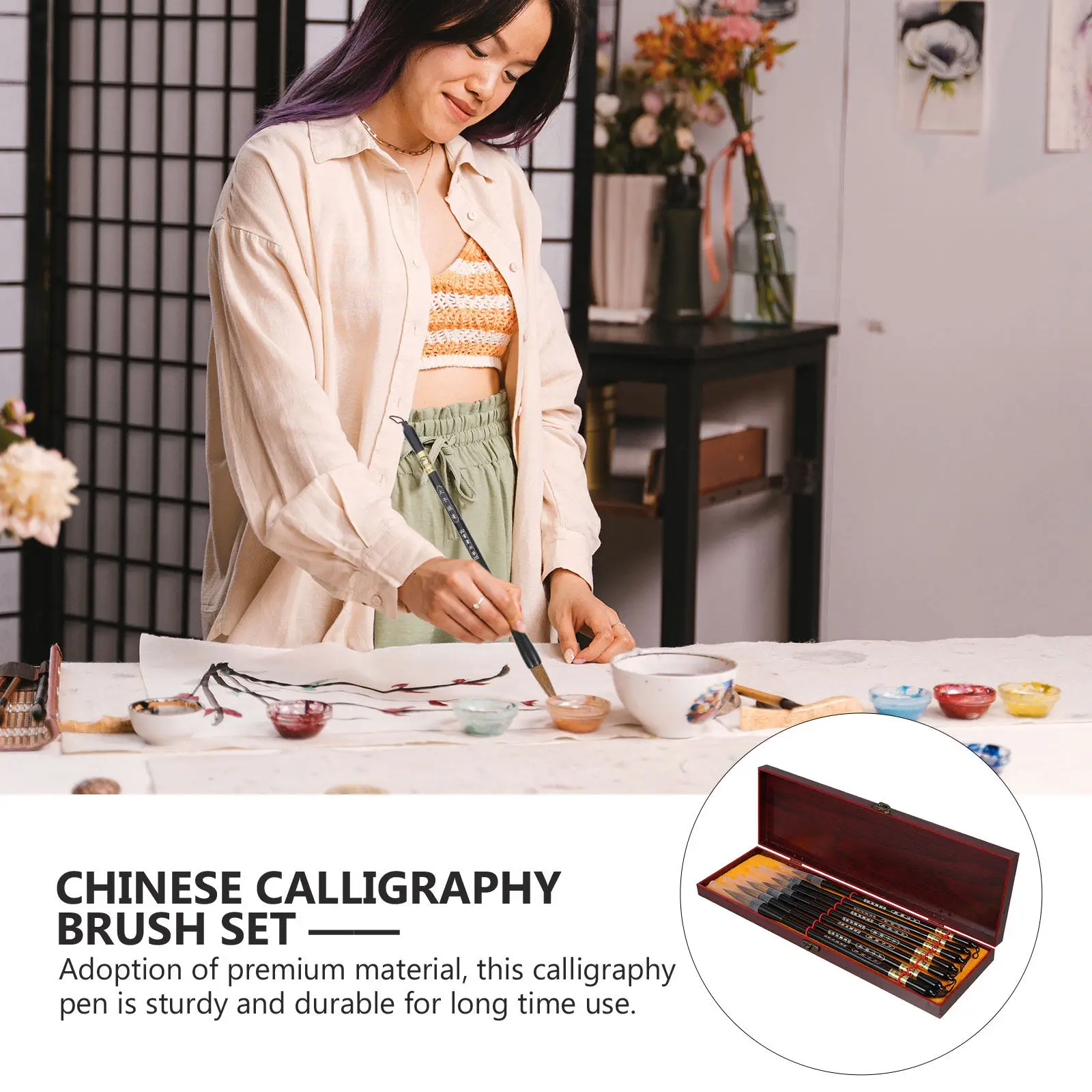 1Set Wolf Hair Calligraphy Brush Pen Set Sturdy Premium Material Non-Shedding Fine Tip for Watercolor Chinese Calligraphy