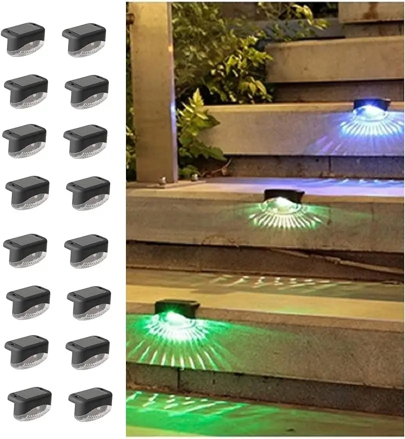 Solar Deck Lights Outdoor, 16 Pack Solar Step Lights Waterproof Led Fence Lighting for Outside Railing,Stairs, Yard An