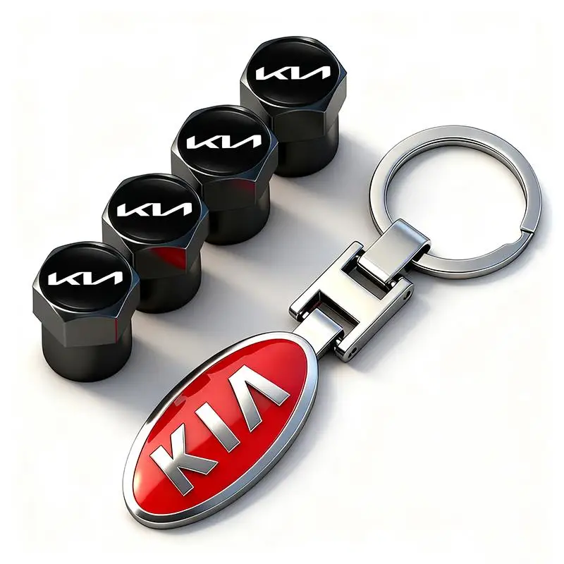 Tapas de válvula de rueda de neumático de coche, cubierta de Metal, llavero con anilla para KIA EV6 Stinger RIO Sorento Picanto Ceed Borrego Syros K4